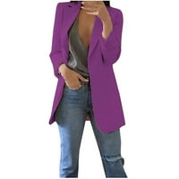 Ženski casual jednobojni sako s dugim rukavima s reverom na kopčanje ugrađeni radni uredski sako dugi uredski