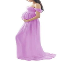 Majčina haljina za fotografiranje solidne boje Off-ramena Šifonska haljina prednja haljina s podijeljenim dugačkim
