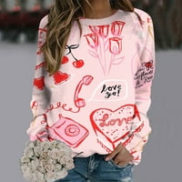 Džemperi za Valentinovo za žene, kapuljača s printom slova srce ljubavi, labavi puloveri s okruglim vratom s grafičkim