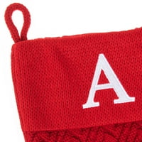 Monogramsko pismo odmora A pletena božićna čarapa, crvena, 20