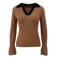 Ženski jednobojni džemper u obliku slova u, pulover s dugim rukavima na dugmad, džemperi plus veličine, vrhovi