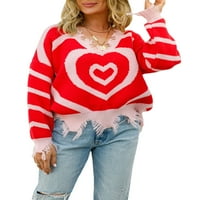 Ženski pulover za jesensko-zimski pleteni pulover s dugim rukavima i pletenim džemperom s printom srca u obliku