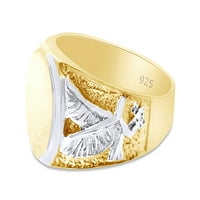 Orao s dva tona muškog prstena za potpise u 14k žutom zlatu preko srebra, veličine prstena 11.5