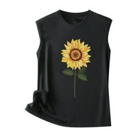 TENK TOP za žene trendovski modni o-vratni bez rukava Suncokret Print Tops Black s