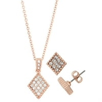 Ogrlica od kristala u obliku dijamanta obložena ružičastim zlatom od 14 karata i naušnice s kristalima u obliku