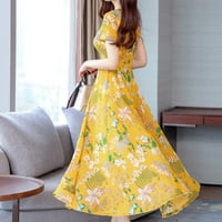 Sunčane haljine, Ženska ljetna ležerna Mini haljina s okruglim vratom s ležernim printom, Žuta;
