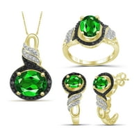 Carat T.G.W. Chrome Diopside i crno-bijeli dijamantni naglasak 14K zlato preko srebrnog trodijelnog seta nakita