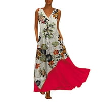 Ženska Vintage Maksi haljina Bez rukava s izrezom u obliku slova A i cvjetnim printom Plus veličine