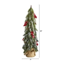 Gotovo prirodno umjetno božićno drvce od 24 inča u zelenoj boji s bobicama i šišarkama