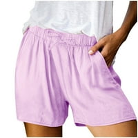 Ženske ljetne jednobojne kratke hlače od pamuka i lana Plus size obične casual kratke hlače visokog struka s džepovima