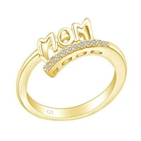 Pokloni za nakit za Majčin dan okruglog oblika s bijelim kubičnim cirkonijem prsten obećanje mami od 14k žutog