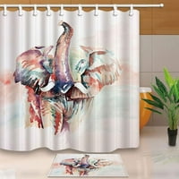 Afrički dekor livade akvarela divlje životinje slon bijela pozadina zavjesa za tuširanje s podnim prostirkama