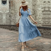 Ljetna modna ženska duga suknja jednobojna minimalistička haljina kratkih rukava ljetna haljina dugih rukava majica