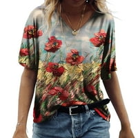 Ženska ljetna majica s okruglim vratom i kratkim rukavima s cvjetnim printom, široke bluze od tunike, vrhovi od