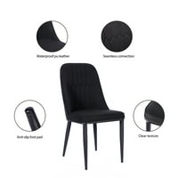 Dizajnerska grupa Retro tapecirane stolice za blagovanje bez ruku u veganskoj koži, Crna, Set od 4