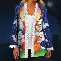 Lagani Kardigani za žene održiva odjeća ženska modna ležerna jakna s kardiganom s printom za Noć vještica s čipkom