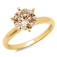 3CT okrugli rezani šampanjac simulirani dijamant 14K Angažirajući prsten za angažman žutog zlata Veličina 5,75