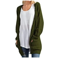 Kardigans za žene trendi modni dugi rukavi pleteni zimski kardigan džemper solidna boja kaput vojska zelena