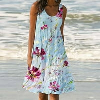 Ženska haljina za čišćenje ženske trendove odmor ljeto ležerno tiskanje bez rukava plaža labava haljina svijetloplava