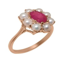 Britanci su napravili 9k ružičasto zlato prirodni rubin i kultivirani biserni ženski prsten Obećavanje - Veličina