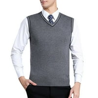 Muška modna ležerna karirana košulja od žakarda s izrezom u obliku slova U i donjim dijelom, prsluk od džempera