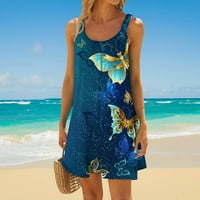 Rasprodaja ljetnih haljina, ženske ljetne haljine za plažu bez rukava sa slatkim mini topom u plavoj boji