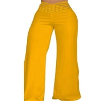 LUMONO WOMENS BONTS Široke hlače za noge visokog struka Palazzo Pant Ladies Lounge hlače Boho Čvrsta boja žuta