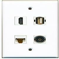 RiteAV Priključak HDMI Priključak USB A-A Luka Toslink Priključak Mačka Ethernet Bijeli zidni panel