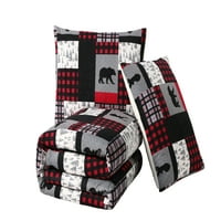 Glavne staze Woodland Animal Plaid Ugodni flanel obrnuto do super mekanog Sherpa Comforter Set, King, Multi-Color