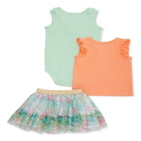 Majica Bez rukava za djevojčice, bodi i cvjetna Tutu suknja, Komplet odjeće od 3 komada