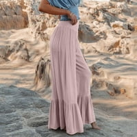 Hlače za žene čvrste boje ležerna široka noga elastična modna hlača visokog struka