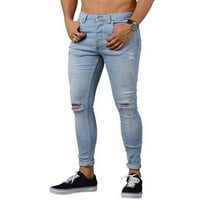 Muške mršave traper hlače za rastezanje vintage otkidane suznice vitke fit traperice leisure stilske hlače