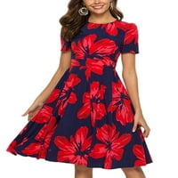 Colisha Žene modna zabava Sundress kratki rukav ljuljajući haljine A-Line Havajske tunike Midi haljina crvena