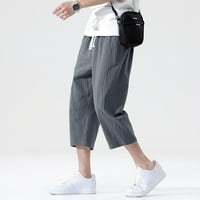 Muške lanene Capri hlače, lagane široke kratke hlače s elastičnim strukom, široke široke Ležerne joga hlače na
