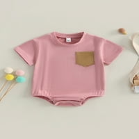 Dojenčad djevojčica Ljetni romper ležerna čvrsta boja kombinezon kratkih rukava s džepom slatka odjeća