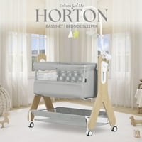 Kolijevka i noćni krevet za novorođenče u sivoj boji s puno prostora za odlaganje