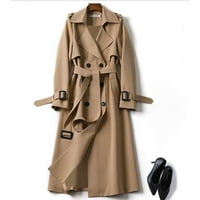 Ženski kaput jednobojni ugrađeni kaput jakna duga Vanjska odjeća vjetrovka kaki jarak