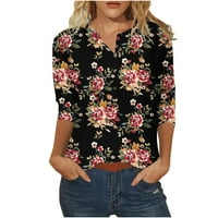 Majice s rukavima za žene, košulje s ovratnikom Henlee, modni vrhovi s cvjetnim printom, majice s rukavima od