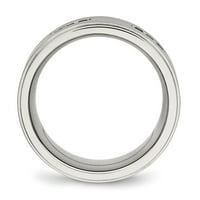Prsten od nehrđajućeg čelika s poliranim crnim kubičnim cirkonijem s rebrastim obrubom