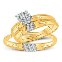 10K žuto zlato, njegov i njezin okrugli dijamantni križ koji odgovara svadbenom setu