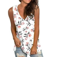 Ženska majica bez rukava, ljetna majica s cvjetnim printom, ležerna bluza s izrezom u obliku slova a