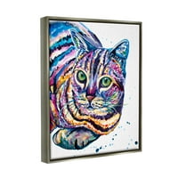 Smiješno prugasta duga mačka portret životinja i insekata Slikarstvo Sivi plovak uokvireni umjetnički tisak zidna