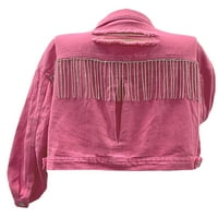 Žene Crop Jean jakna gumb za jaknu dolje spuštena traper jakna s uličnom odjećom od rinestone