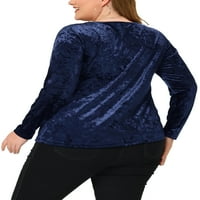 Jedinstvene ponude ženske plus veličine Velvet v gumb za vrat dekor dugi rukav elegantna bluza