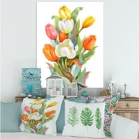 Cvjetanje narančastih i bijelih tulipana cvijeća slika platno umjetnički tisak