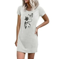 Haljine za košulje za ženske posade vrat kreativni leptir cvjetni tiskani majica haljine Ljetni kratki rukavi