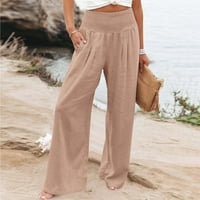 Ljetne hlače za žene u donjem rublju-proljetne jednobojne hlače s elastičnim strukom od pamuka i lana, svestrane