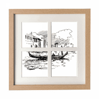 Riječni brod orijentir skica pejzažni okvir zidna stolna vitrina rupe za slike