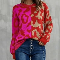 Ženski jesenski džemperi proljetni džemper Leopard pleteni pulover s dugim rukavima džemper s okruglim vratom