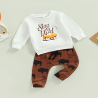 Komplet odjeće za novorođene dječake: Duksevi s dugim rukavima s printom slova, vrhovi i kaubojski šešir s kravom,